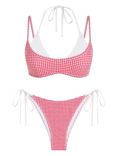 Image of ZAFUL Women's Polka Dot Bikini Set Double Layer Halter Swimsuit Colorblock Side Tie 2 Piece Bathing Suit