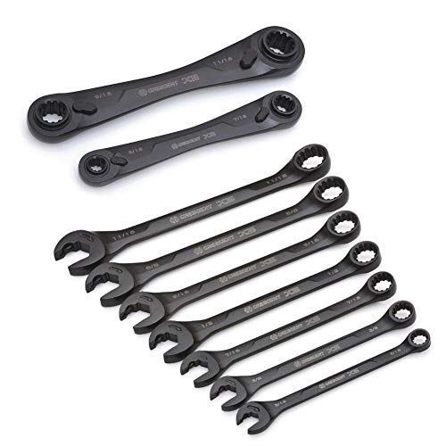 Crescent 2 Pc. X6 4-in-1 Black Oxide Spline Ratcheting SAE Wrench Set - CX6DBS2 and Crescent 7 Pc. X6 Black Oxide Spline Open End Ratcheting Combination SAE Wrench Set - CX6RWS7