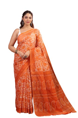 Image of TAMAIRA FASHION White Mulmul Pure Cotton Saree For Woman Floral Printed |Office Wear Daily Wear Sarees For Women Without Blouse Piece (Available in 16 Colours)