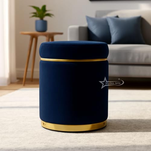Image of Ottoman Stool for the Living Room Ottoman Pouffes for Sitting, Puffy Stool for Living Room Dressing Table Stool Blue