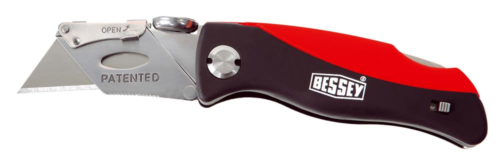BESSEY Erdi Klingen-Klappmesser mit Kunststoffgriff DBKPH-EU, 160 mm Gesamtlänge 28 mm Schnittlänge, Klingenfach mit 5 Ersatzklingen, Gewicht 0,18 Kg