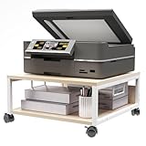 IBUYKE 2 Tier Desktop Drucker Stand Cart,Drucker Tisch mit Rädern,Schreibtisch Heavy Duty Rolltisch mit Aufbewahrungsordnern,für Bücher, Faxmaschine, Scanner, Home Office TLJ008R