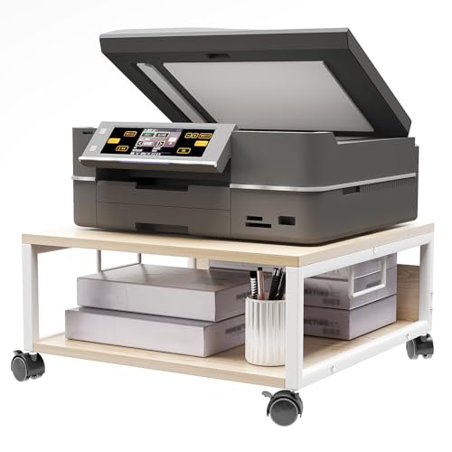 IBUYKE 2 Tier Desktop Drucker Stand Cart,Drucker Tisch mit Rädern,Schreibtisch Heavy Duty Rolltisch mit Aufbewahrungsordnern,für Bücher, Faxmaschine, Scanner, Home Office TLJ008R