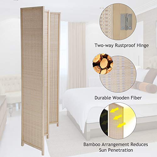 Room Divider Privacy Screen Folding 4 Panel 72 Inches High Portable Room Seperating Divider, Handwork Bamboo Mesh Woven Design Room Divider Wall, Room Partitions And Dividers Freestanding, Natural #TOP3