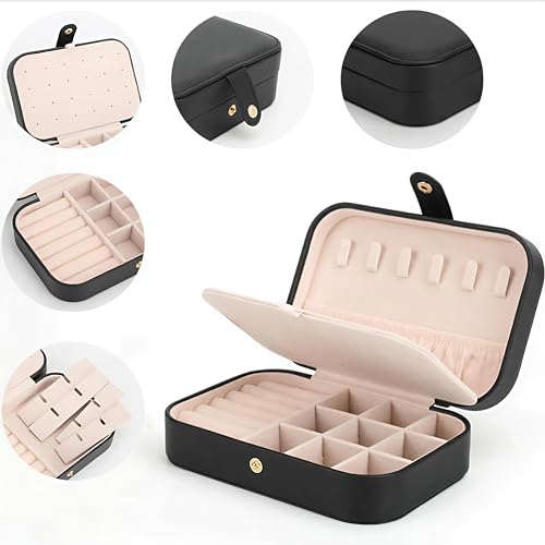 Image of Lazer Accessories Jewellery Organiser PU Leather Zipper Portable Storage Box Case with Dividers Container for Rings, Earrings, Necklace Home Organizer | Black