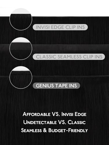 Image of WENNALIFE Genius Seamless Clip in Hair Extensions Real Human 18 inch 120g 7 Pcs Jet Black Hair Extensions Clip Ins Luxury Remy De Cabello Humano Straight Invisible Fuller Reusable