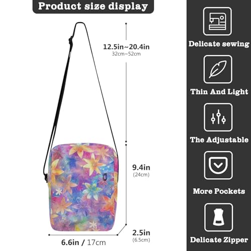 KLL Colorful Flowers Star mens messenger bag crossbody Vegan Leather mens shoulder bags crossbody Travel Shoulder Handbags3