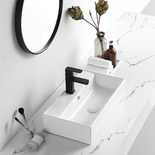 Lavabo de sobreponer para baño rectangular mini lavabo de cerámica mural 55x31x13cm 2