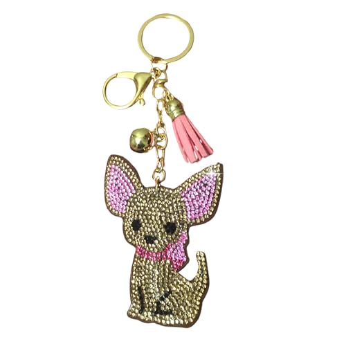 Popfizzy Rhinestone Chihuahua Keychain for Dog Lovers, Chihuahua Gifts For Women, Dog Purse Charms for Handbags, Bag Charms
