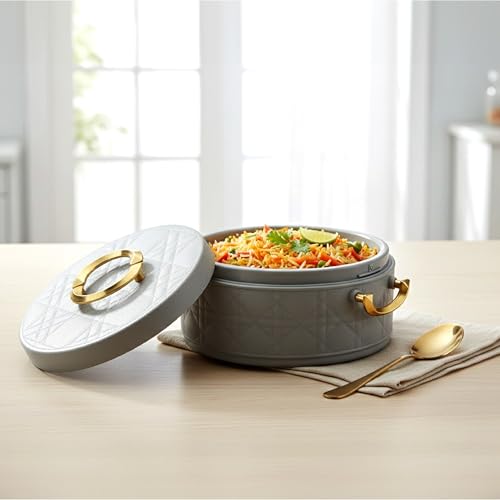 Image of CELLO Ornetto 2500 Insulated Serving Casserole 2500 ml Grey | Food Grade, Double Walled, PU Insulated | Hot Pot Case Keeps Food Fresh & Hot for Long Hours | Casserole Set for Roti, Chapati, Rice