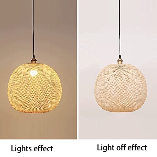 ZYYYSG 1-Pack Hollow Shade Coastal Style Chandeliers Woven Wicker Shape Pendant Cage Lig Fixtures E27 Rattan Ceiling Lamp Compatible with Farmhouse Bedroom Living Room - B - Image 2