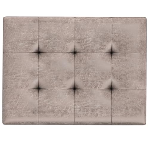 SIMPLIHOME Shay 34 inch Wide Mid Century Modern Small Rectangle Coffee Table Storage Ottoman in Distressed Grey Taupe Vegan Faux Leather, Assembled, for The Living Room and Entryway