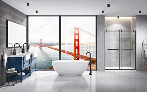 Livinest Frameless Sliding Shower Door - 60X76 Inches Bypass Tempered Glass Gliding Doors - 5 Foot Walkin Shower Sliding Doors For Home Bathroom Matte Black #TOP6