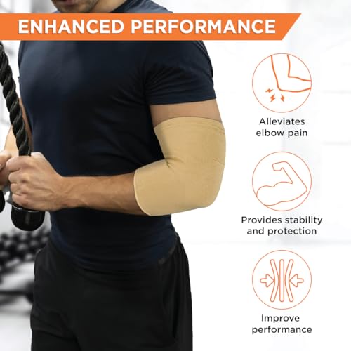 Image of Vissco Elbow Support, Pain Relief Belt for Elbow Joint Pain, Sport Injuries, Tennis Elbow, Joint Sprain for Men & Women for Gym, Sleeves for Cricket, Volleyball - Medium (Beige)