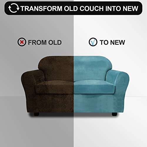 Festicorp Velvet Sofa Covers For 2 Cushion Couch Sofa Slipcovers For 2 Seat Cushion Couch, Stretch Love Seat Couch Covers, 3 Piece Couch Cover, Thick Furniture Covers For Dogs Pets, Peacock Blue #TOP4