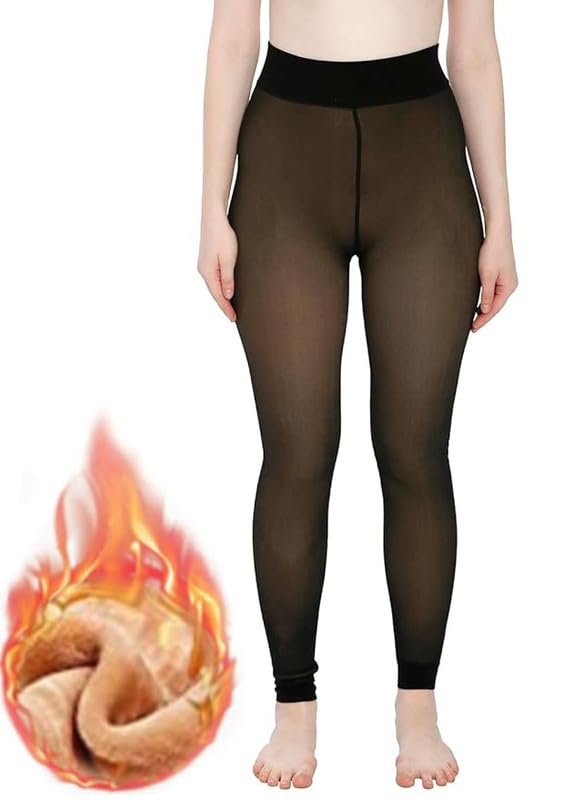 Women Fake Translucent Warm Fleece Lined Tights Leggings Thermal Pantyhose Opaque High Waist Winter Sheer Tight for Women Winter Wear_Pack Of 01-image-27