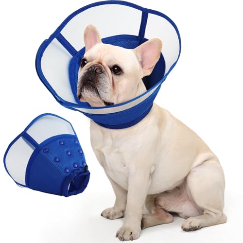 Image of Allroaring Dog Cone Collar, Soft Dog Cones for Medium Dogs After Surgery | Adjustable Pet Cone for Dogs to Stop Licking, Breathable Doggie Elizabethan Collar for Wound Care Spay Neuter, Blue M