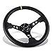 NRG Innovations, ST-006BK-Y, 350mm 3 Inches Deep Dish 6 Hole Racing Steering Wheel Black Leather Yellow Pointer with Horn Button ST-006BK-Y