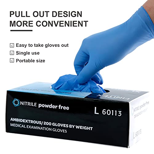 Finitex Blue Disposable Nitrile Exam Gloves - 200 Pcs/Box 3.5Mil Rubber Powder-Free Latex-Free Medical Examination Home Cleaning Food Glove Small #TOP3