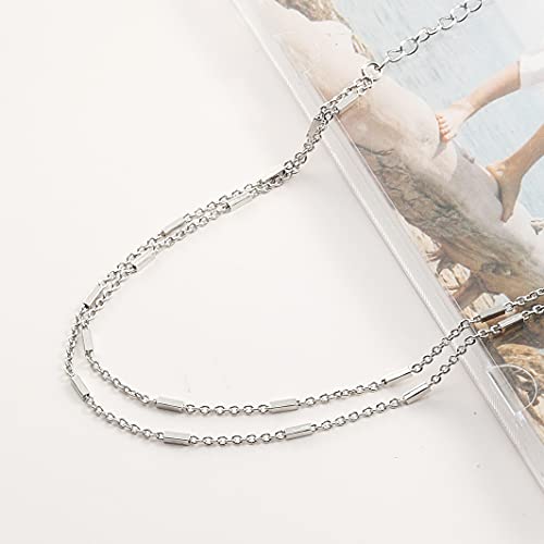 Pencros Dainty Layered Anklet,14K Gold Filled Cute Beads Satellite Chain Heart Boho Adjustable Anklets For Women Teen Girls (Layer-Silver) #TOP4