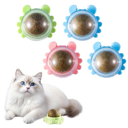 MosRICH PawLitz 4-Pack Crab Catnip Ball 360 Rotating Wall Mount Cat Teething Toy