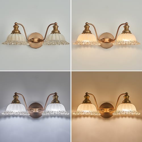 Image of XIEDUN Vintage Vanity Light Brushed Brass 2 Light Vanity Lights for Bathroom Vanity Light Fixtures