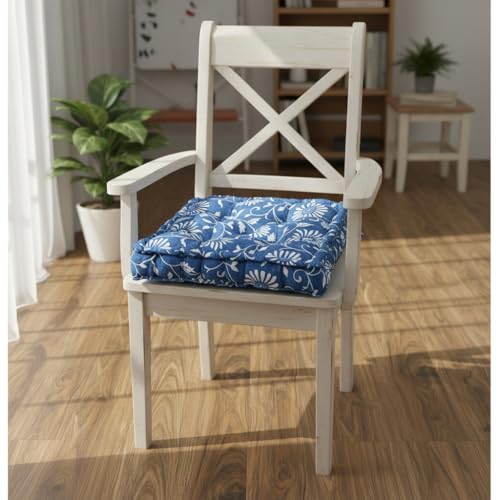 Image of Amazon Brand - Umi Chair Cushion Comfortable Thick Tufted Seat Cushion Cushion for Meditation,Floor Cushion for Sitting in Living Room,Indoor Pads Seat Set of 1,16X16(Inches) (Blue;White)