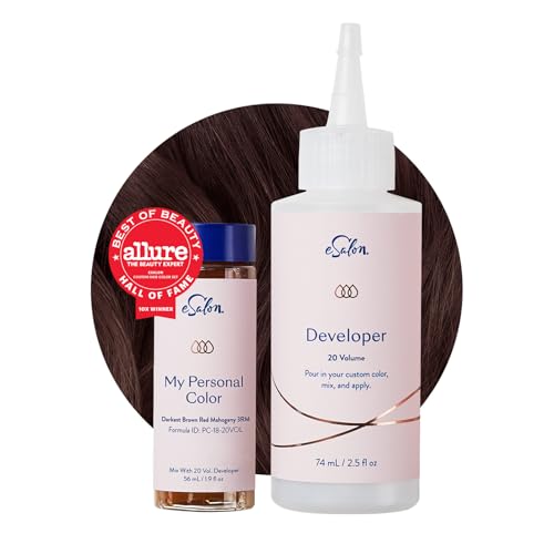 eSalon Permanent Hair Color & Dye Kit - Darkest Brown Red Mahogany - Personal Colorist for Up To 100% Gray Coverage, All Hair Types - Professional-Grade Ammonia-Free - Image 3