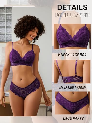 Image of Avidlove Lingerie Set for Women Sexy Lace Bra and Panty Sets 2 Piece Lace Bralette Set