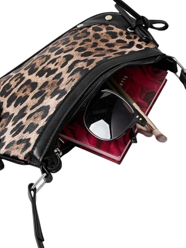 Image of QWINEE Women's Leopard Print Purse Y2k Cheetah Shoulder Bag Bow Studded Clutch Zipper Adjustable Strap Underarm Bag