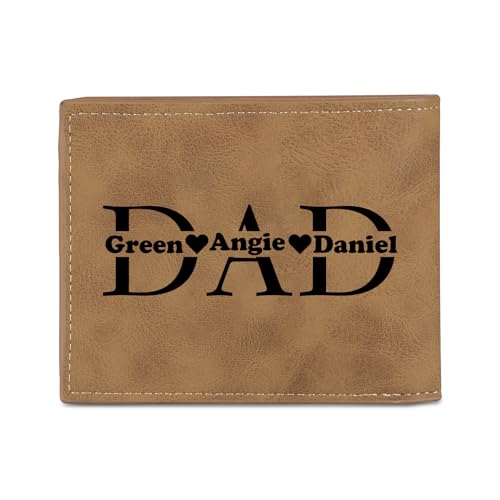 Custom Gifts for Dad Fathers Day - Personalized Photo Leather Wallet with Names for Men Slim Bifold Wallet Christmas Gifts for Father with ID Window Wallet for Daddy Husband
