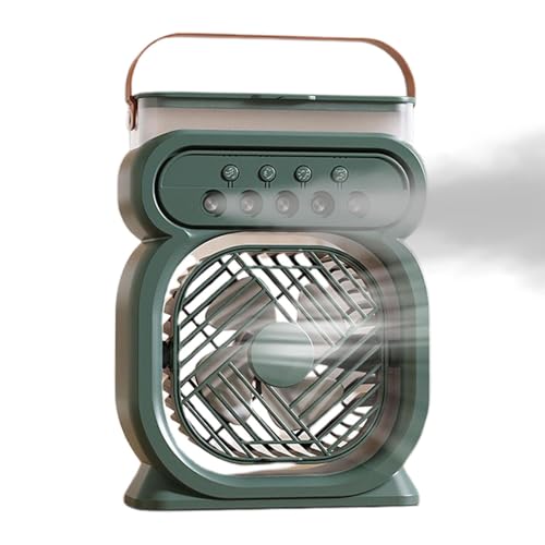shuhauk Ventilador de nebulización portátil, ventilador de nebulización portátil, enfriador recargable, 3 velocidades de, tanque de agua de 450 ml con luz nocturna de 7 colores para playa