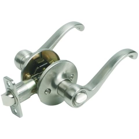 Design House 781823 Scroll Privacy Bed and Bath Door Lever with 2-Way Latch Satin Nickel Cover