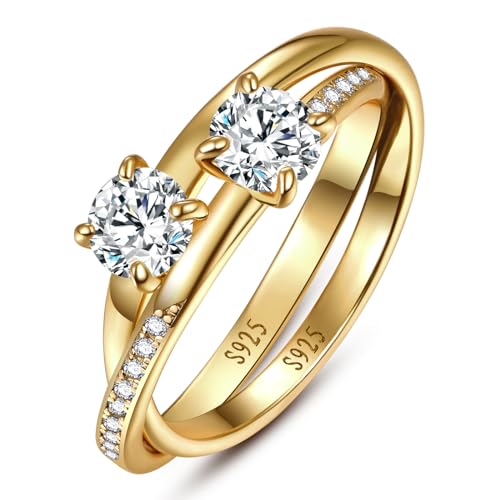 Stacking Interlocking Ring 14K Gold Plated | 925 Sterling Silver Stackable Wedding Bands Statement Cubic Zirconia Engagement Ring Sets Maximalist Jewelry Band Width 2mm Size 5-92