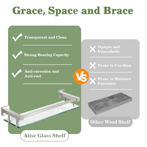 Alise Glass Bathroom Shelf, Brushed Nickel Tempered Glass Shelves For Bathroom thumb #5