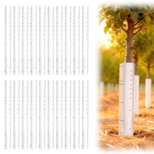 20 Pack 48 Inch Tree Seedling Sapling Grow Tubes Standard Vented Seedling Protectors Tree Grow Protector Plant Shelter with Releasable Zip Ties for Cuttings Outdoor