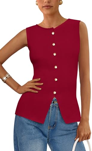 Image of PRETTYGARDEN Women's Sweater Vest Button Down Summer Tank Tops 2026 Sleeveless Knit Vests Fashion Business Casual Outfits