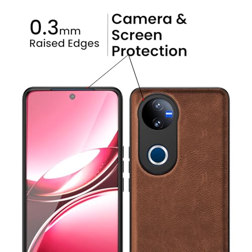 Image of Kapa Tux Leather Back Cover for Vivo T4R / V50 / V50E 5G | Slim Shockproof Camera Protection Bumper Case (Brown)