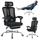 GarveeHome High Back Ergonomic Office Chair with Mesh Back, Retractable Footrest, Adjustable Headrest & Lumbar Support – Wide Computer Desk Chair with Wheels for Home Office or Bedroom, Black