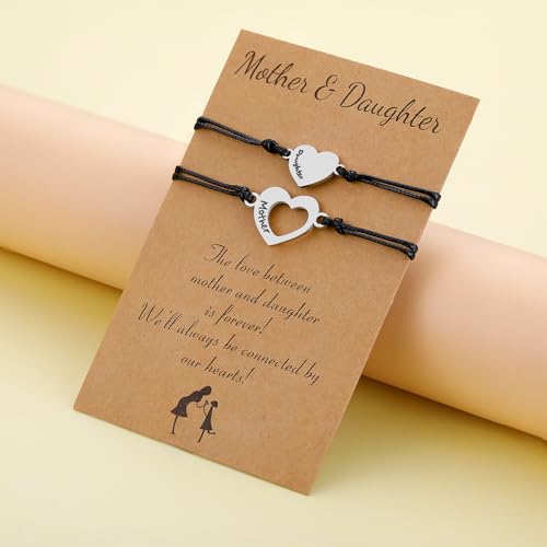 Lcbulu Mothers Day Gifts - Mother Daughter Bracelets Jewelry Birthday Gifts for Mom Mothers Day Gift from Daughter Matching Heart Bracelet Set of 22
