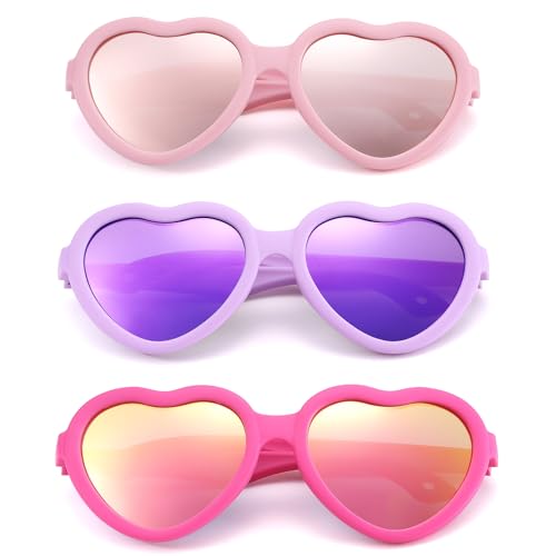 Kids Heart Polarized Sunglasses - TPEE Rubber Flexible Toddler Sunglasses with Strap for Girls Boys Age 2-83