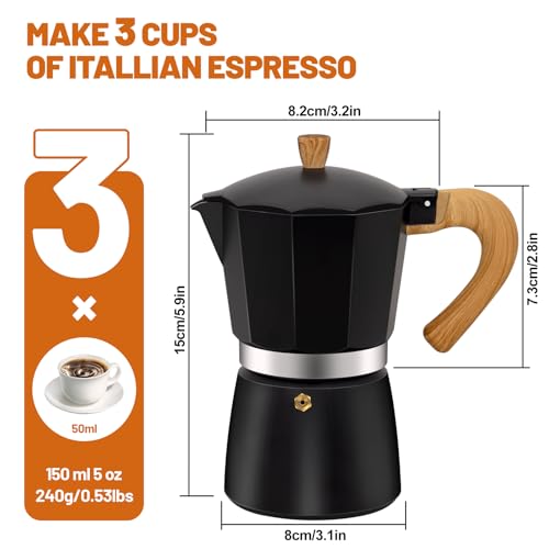 Image of 3 Cup Aluminum Espresso Stovetop Moka Pot Express Coffee Maker Percolator Italian Classic Mocha Coffee Machine for Italian and Cuban Cafe Brewing for Home & Camping 150ml 5oz