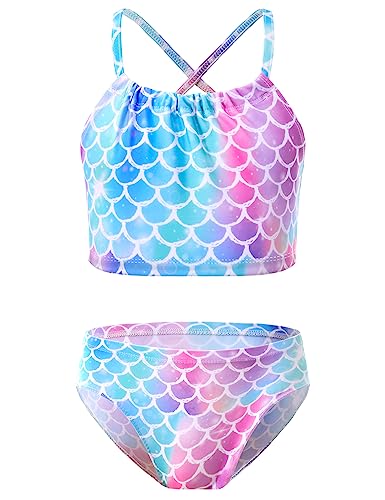 Image of TENVDA Girls Swimsuit 2-Piece Halter Tankini Set Beach Sport Bathing Suit UPF 50+ Swimwear