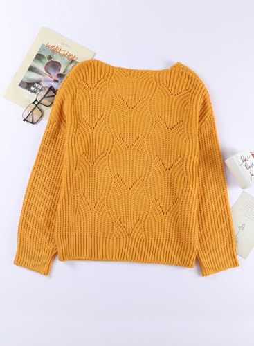 Image of Dokotoo Womens Sweaters 2026 Crewneck Cute Elegant Soft Long Sleeve Hollow Cable Knit Pullover Tops