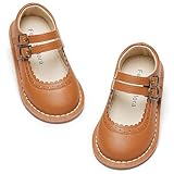 Felix & Flora Toddler Little Girl Oxford Brown Mary Jane Dress Shoes Size 10 Flower Girl Ballet Flats for Party School Wedding