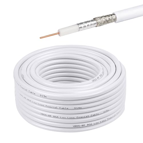 XRDS -RF RG6 Dual Shield Cable 50FT, 18 AWG 75 Ohm Bare Copper Conductor RG6 Coaxial Cable (50 feet, white)
