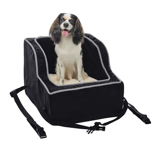 Snoozer High-Back Center Console Dog Car Seat - Middle Console Dog Bed for Small to Medium Sized Pets, Booster Seat for Dogs up to 20 lbs, Harness Attachment, Washable, Elevated - XL, Black