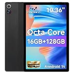 Ainmel Android Tablets, 10.36 Inch Tablet, Octa Core, 16GB RAM+128GB ROM (TF 1TB), 5000mAh, 1280x800 HD, WiFi 6, Bluetooth 5.4, 5MP+8MP Cameras Dual Speakers Game Tablets PC (Black)