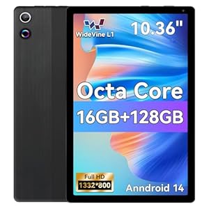 Ainmel Android Tablets, 10.36 Inch Tablet, Octa Core, 16GB RAM+128GB ROM (TF 1TB), 5000mAh, 1280x800 HD, WiFi 6, Bluetooth 5.4, 5MP+8MP Cameras Dual Speakers Game Tablets PC (Black)
