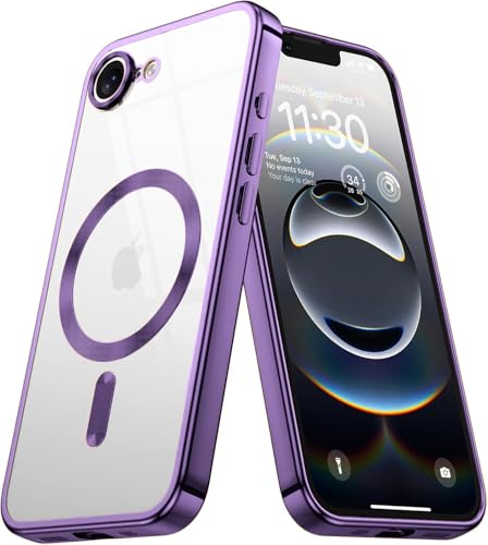 Image of VONZEE Electroplating Transparent Clear Logo Back Cover TPU Compatible with iPhone 17e / iPhone 16e Case, Compatible with Magsafe, Full Body & Individual Camera Protection for Each Lens (Deep Purple)